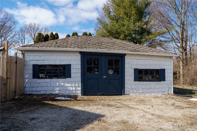 view of outdoor structure with an outdoor structure and fence