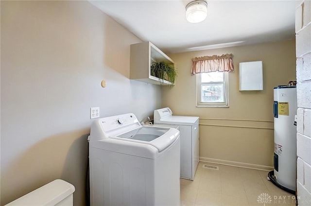 laundry area with washing machine and dryer and electric water heater