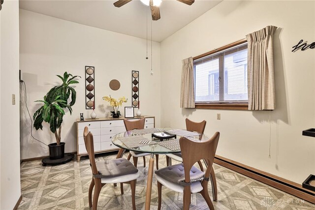 dining space featuring ceiling fan