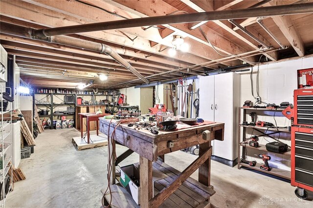 basement featuring a workshop area