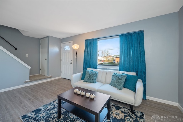 living room with hardwood / wood-style flooring