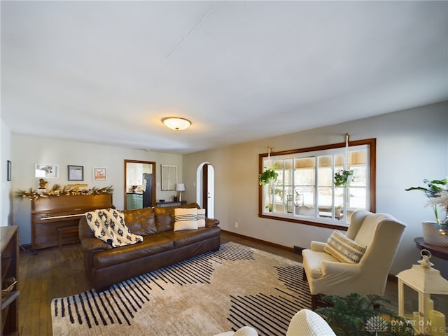 living room with dark wood-type flooring