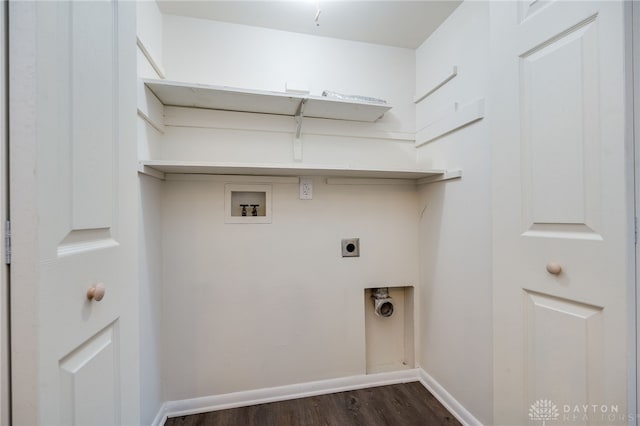 washroom with dark hardwood / wood-style floors, hookup for a washing machine, and electric dryer hookup