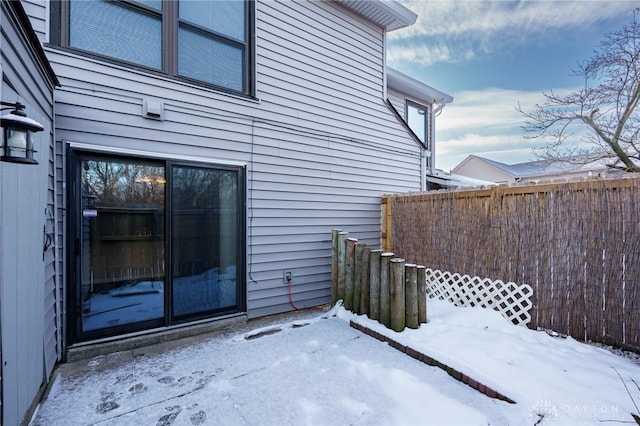 view of snow covered exterior