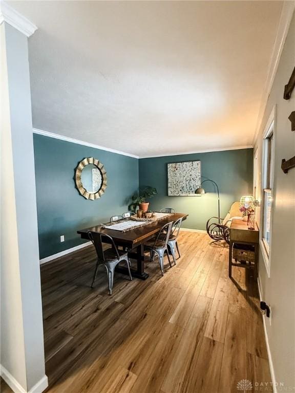 dining room featuring ornamental molding and hardwood / wood-style floors