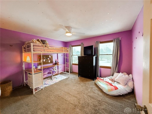 bedroom featuring carpet floors and ceiling fan