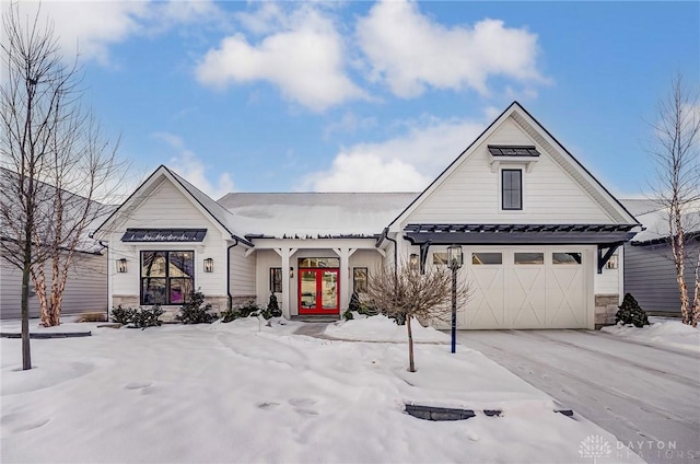 modern farmhouse with a garage