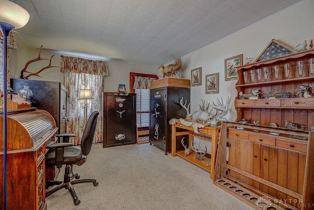 office space with light colored carpet