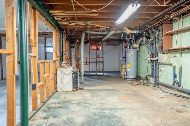 basement featuring water heater