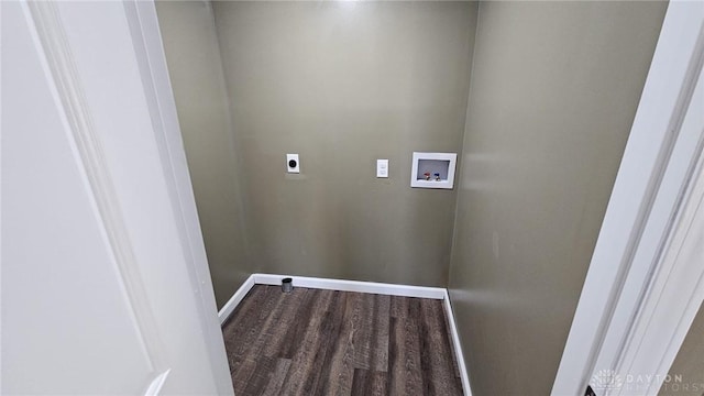 clothes washing area with hookup for an electric dryer, hookup for a washing machine, and hardwood / wood-style floors