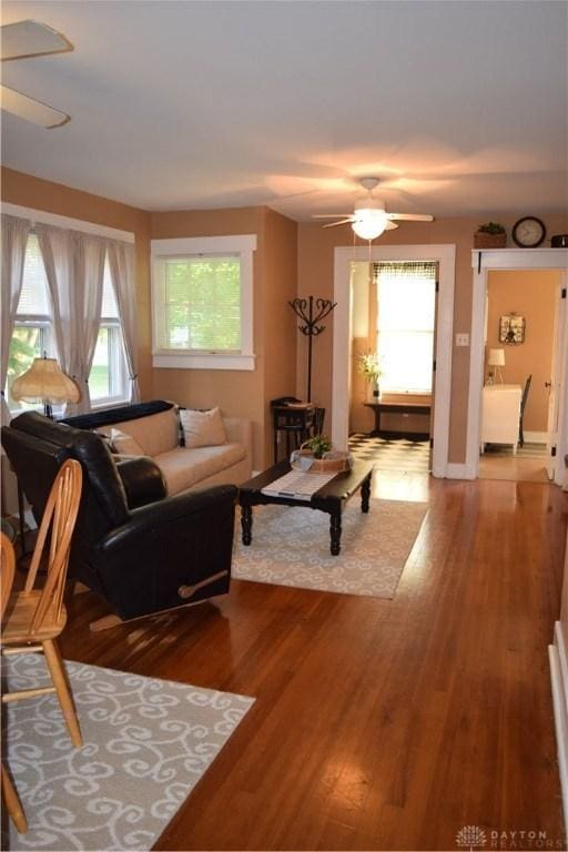 2282 Whitey Marshall Dr, Beavercreek, OH 45434 - living room with a ceiling fan and wood finished floors
