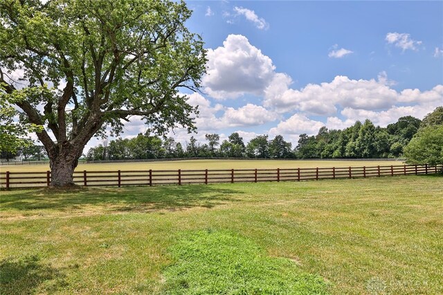 view of yard featuring a rural view and fence