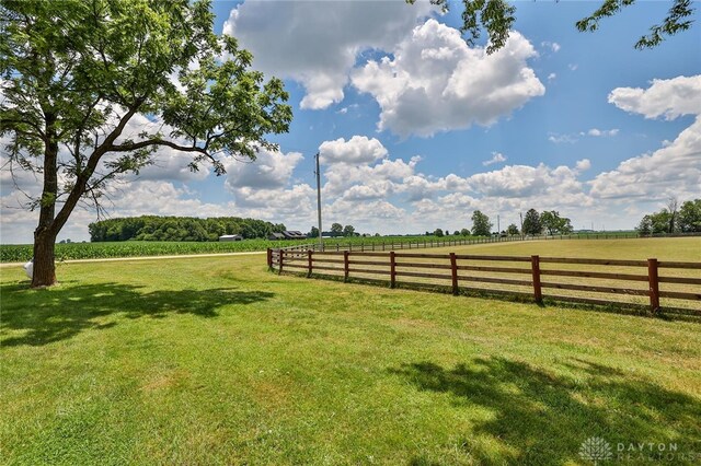 view of yard featuring fence and a rural view