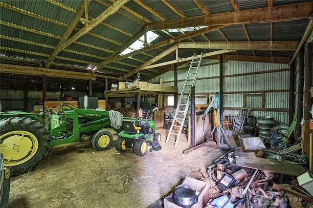 garage with metal wall