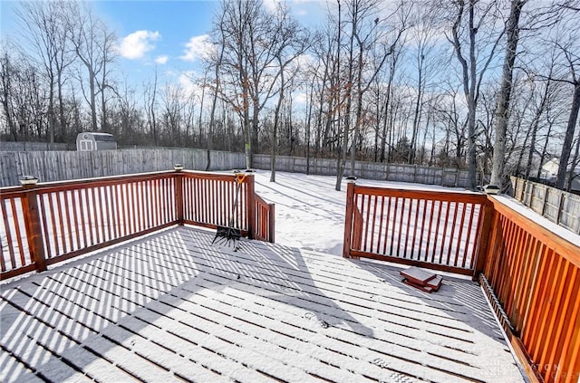 view of snow covered deck