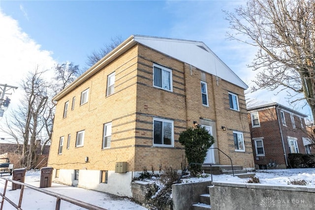 view of snow covered building