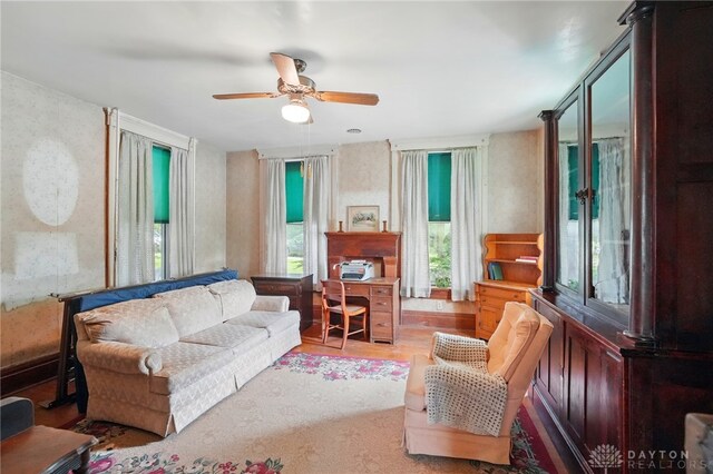 120 E State Route 73, Springboro, OH 45066 - living area with a ceiling fan and wood finished floors