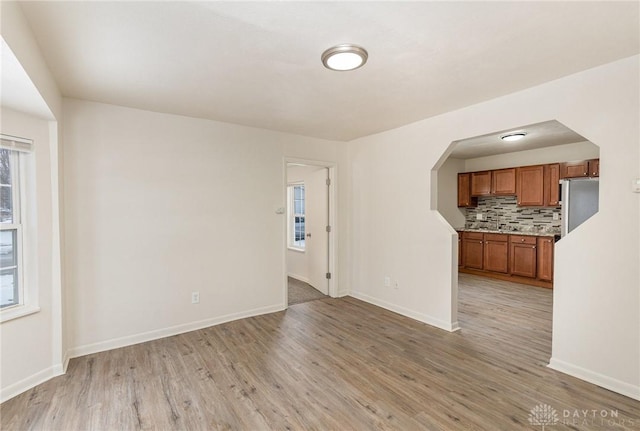 unfurnished living room with light hardwood / wood-style flooring