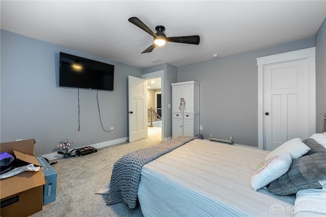 bedroom featuring carpet floors and ceiling fan