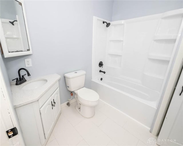 full bathroom with vanity, toilet, tile patterned floors, and shower / bathing tub combination