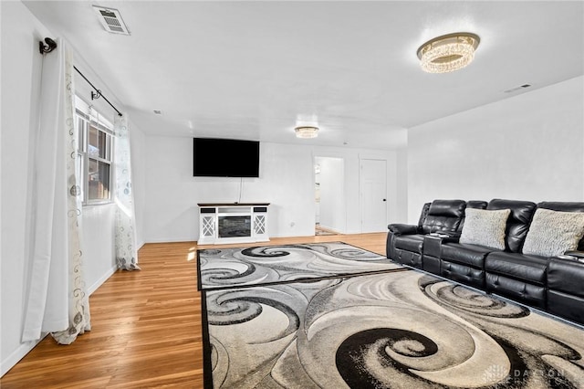 living room featuring light wood-type flooring