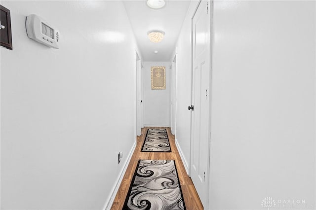 hallway with hardwood / wood-style floors