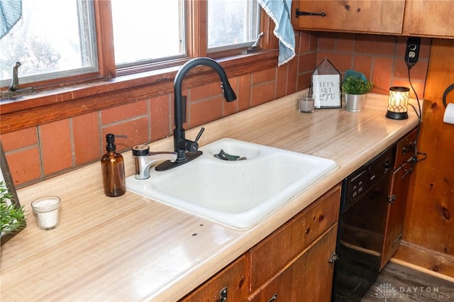 interior space with black dishwasher and sink