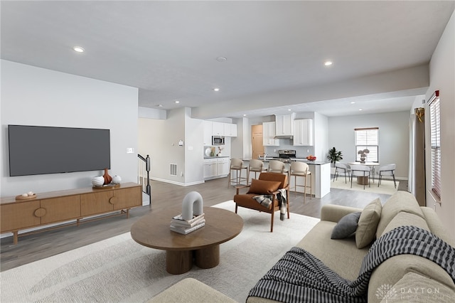 living room featuring light hardwood / wood-style flooring