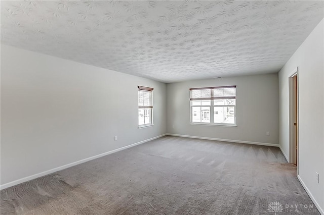 empty room featuring carpet flooring and a textured ceiling