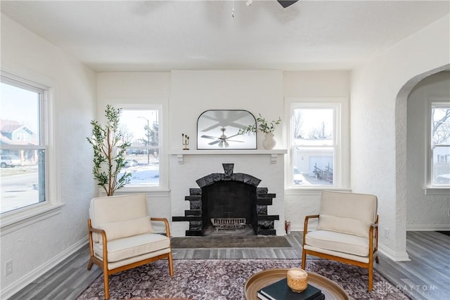 living room featuring hardwood / wood-style flooring and a healthy amount of sunlight