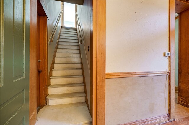 stairs with wood-type flooring