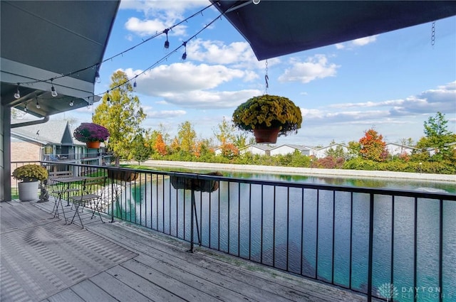 deck with a water view