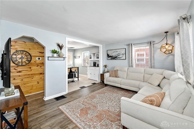 living room with hardwood / wood-style floors