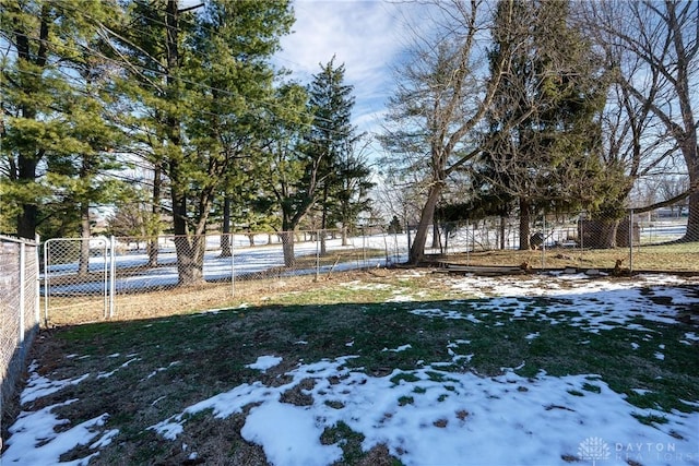 view of yard layered in snow