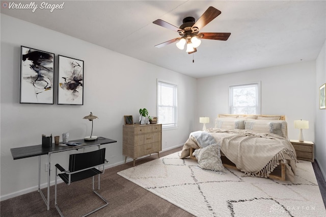 bedroom with carpet flooring and ceiling fan