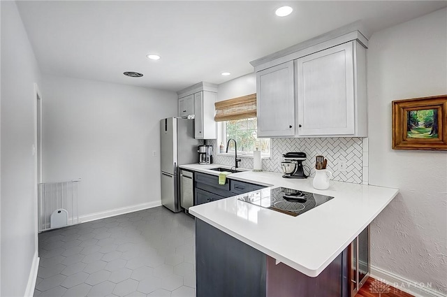 kitchen featuring white cabinetry, appliances with stainless steel finishes, sink, and tasteful backsplash