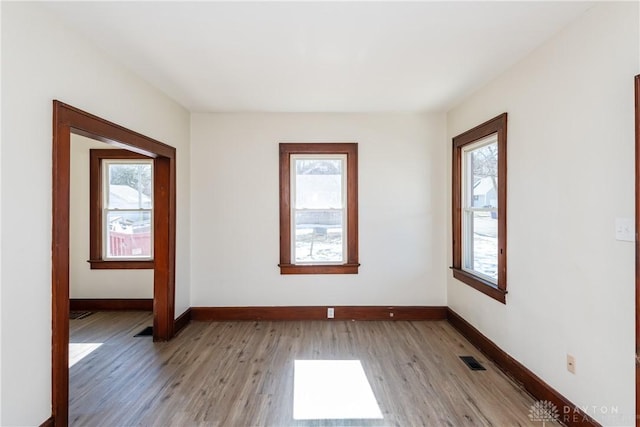 spare room with plenty of natural light and light hardwood / wood-style floors