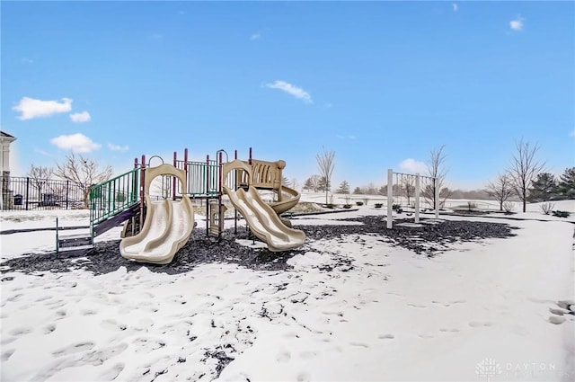 view of snow covered playground