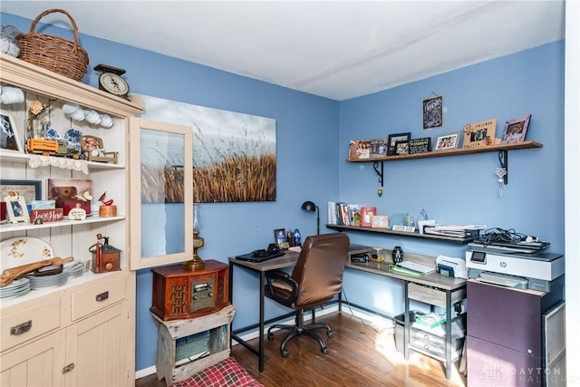 office with dark hardwood / wood-style flooring