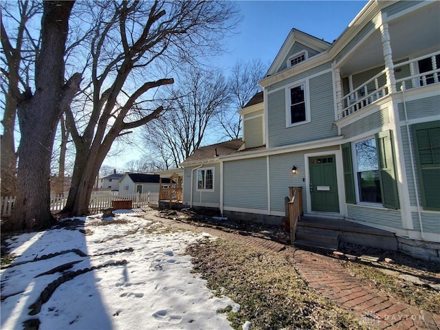 view of snow covered property