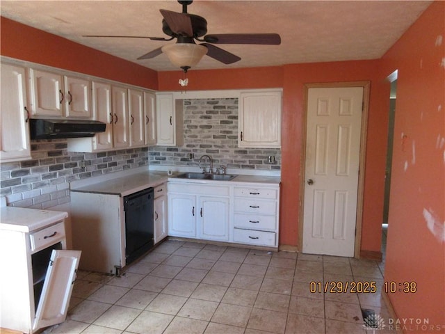 kitchen featuring white cabinetry, dishwasher, sink, and backsplash