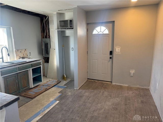 entrance foyer with sink and dark wood-type flooring