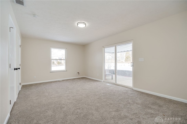 empty room with carpet floors, a wealth of natural light, and baseboards