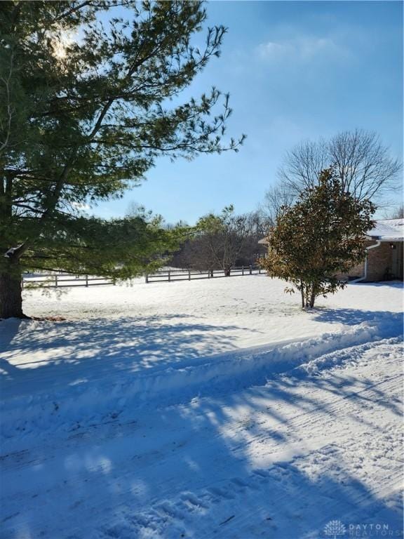 view of yard covered in snow