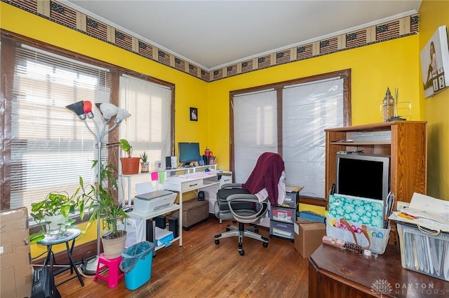 office area featuring hardwood / wood-style floors