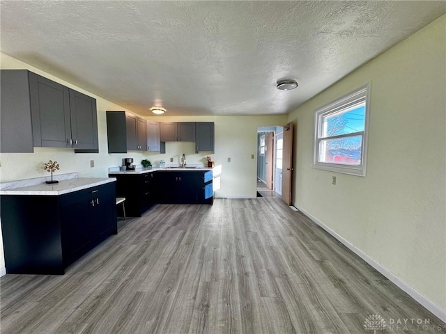 kitchen featuring sink, a textured ceiling, and light wood-type flooring