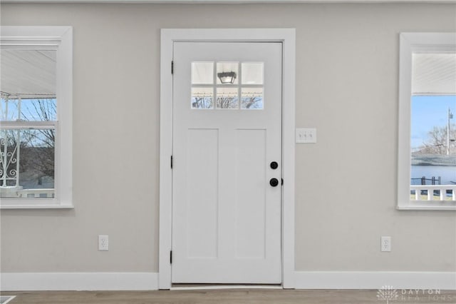 entryway with hardwood / wood-style flooring