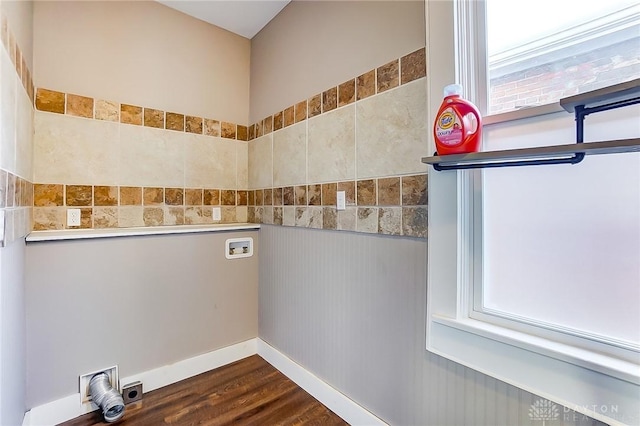 laundry area with washer hookup, dark hardwood / wood-style floors, and electric dryer hookup