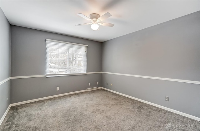 empty room featuring ceiling fan and carpet floors