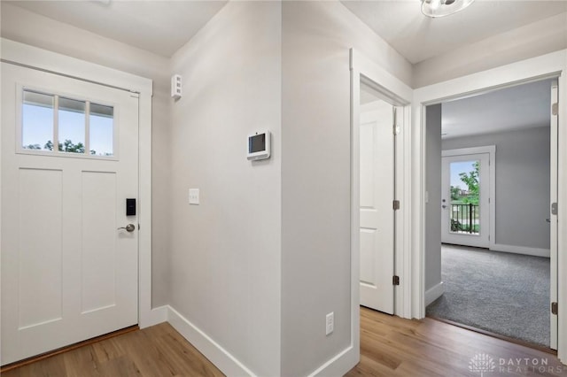 foyer entrance with light hardwood / wood-style floors